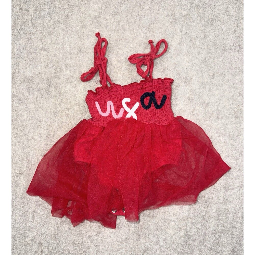 USA Baby Girl 0-3 Month Red Outfit Snaps 4th Of July